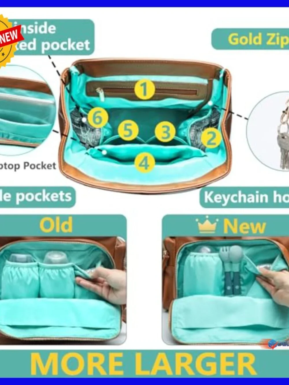 Leather Diaper Backpack with 14 Pockets, Insulated Compartments, Changing Pad